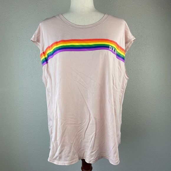 NWOT DKNY Rainbow Muscle Tee Size XL - Picture 1 of 5